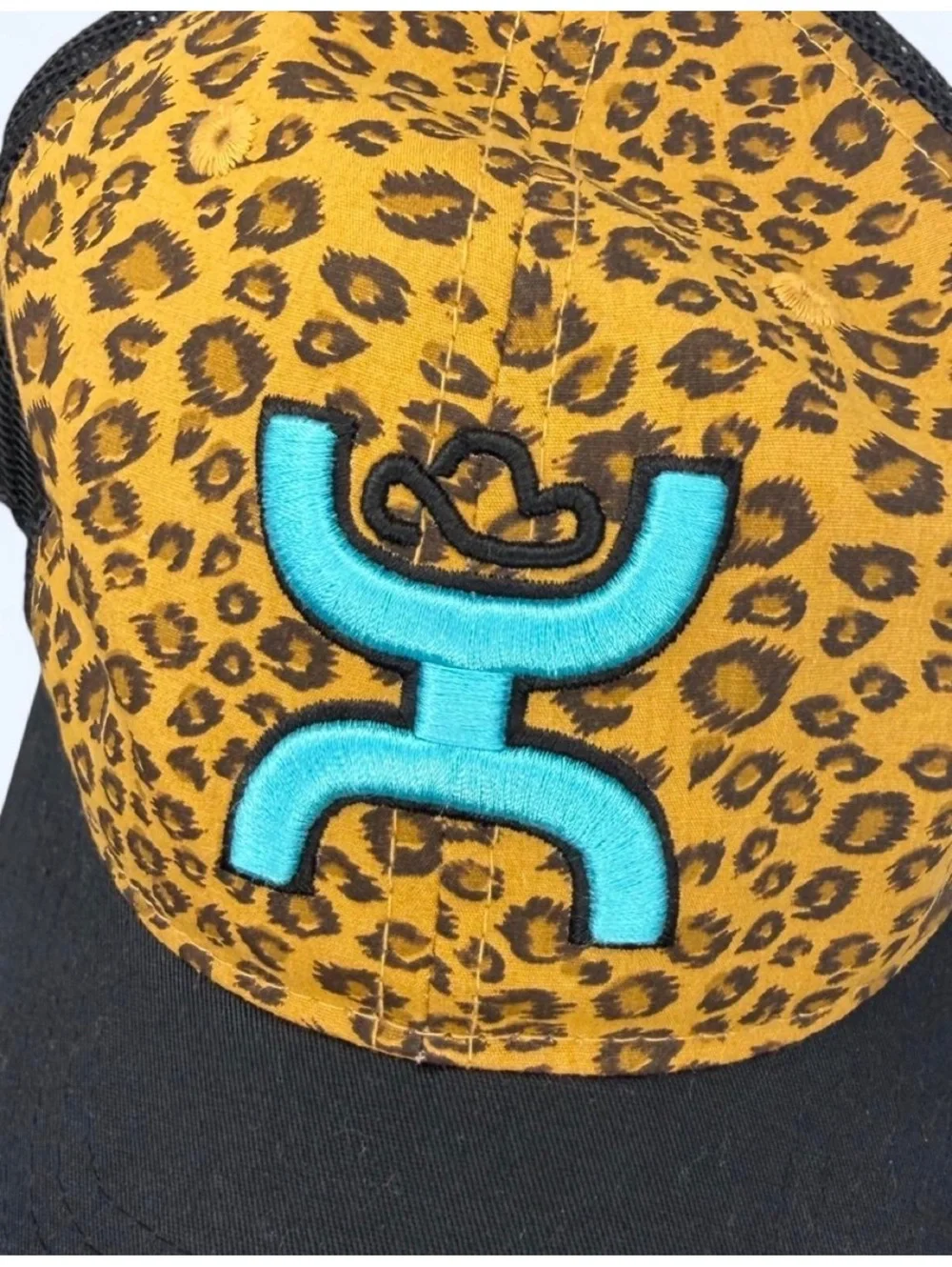 Hooey Leopard Print Trucker Hat Black Turquoise Snapback Western Cap